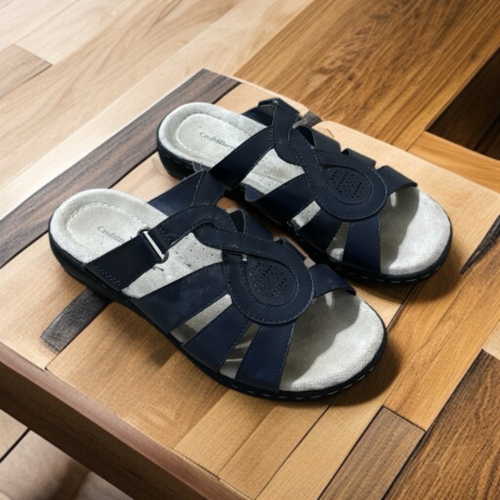 croft & barrow Navy Leather Strappy Slide Sandals - Picture 4 of 8